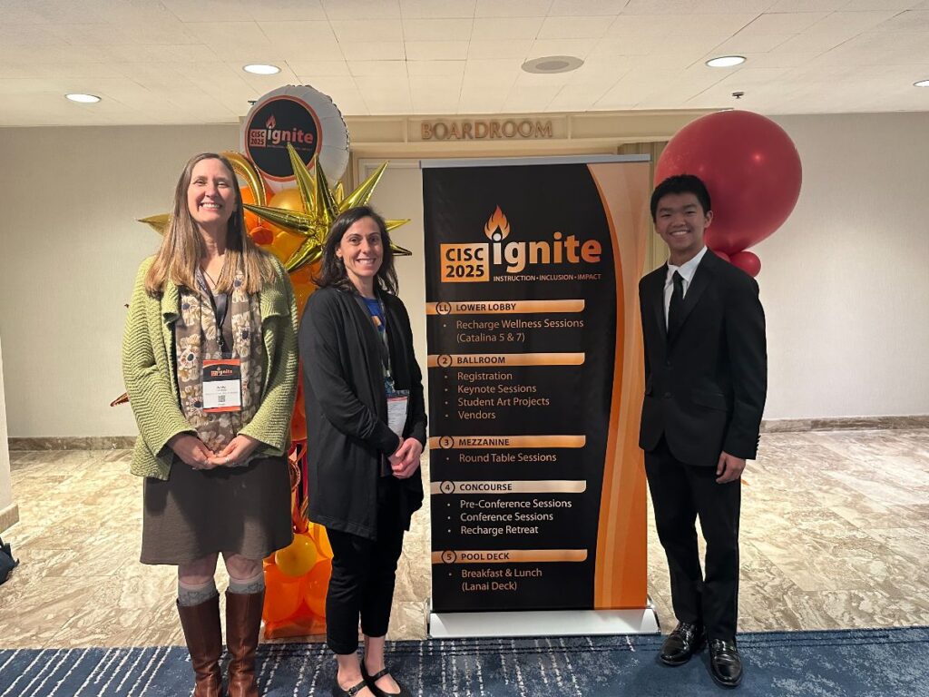 2025 CISC Conference (left to right): Amity Sandage, environmental literacy coordinator, Santa Cruz County Office of Education; Andra Yeghoian, chief innovation officer, Ten Strands; and Jerry Yang, CYCP alumnus.